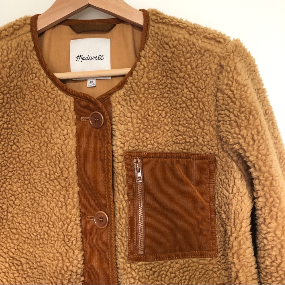 Madewell Women's Cozy Teddy Sherpa Chestnut Jacket with Corduroy Trim XS - Picture 6 of 13